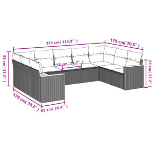 Set Divani da Giardino 9 pz con Cuscini Nero in Polyrattan 3226273