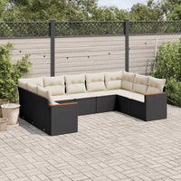 Set Divani da Giardino 9 pz con Cuscini Nero in Polyrattan 3226273