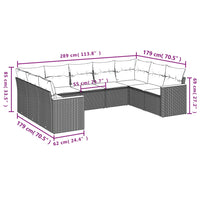 Set Divano da Giardino 9 pz con Cuscini Grigio in Polyrattan 3226277