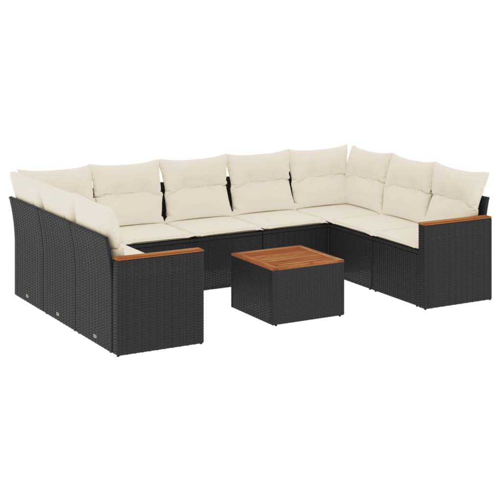 Set Divani da Giardino 10pz con Cuscini in Polyrattan Nero 3226280