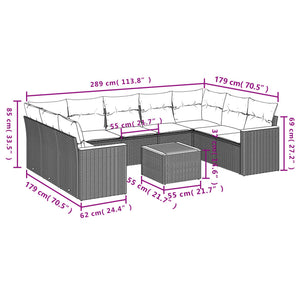 Set Divani da Giardino 10pz con Cuscini in Polyrattan Nero 3226280