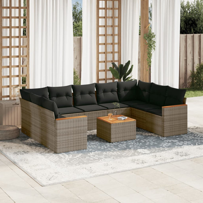 Set Divano da Giardino 10 pz con Cuscini Grigio in Polyrattan 3226284