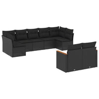 Set Divani da Giardino 9 pz con Cuscini Nero in Polyrattan 3226286