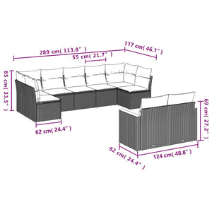 Set Divani da Giardino 9 pz con Cuscini Nero in Polyrattan 3226286