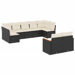 Set Divani da Giardino 9 pz con Cuscini Nero in Polyrattancod mxl 114467