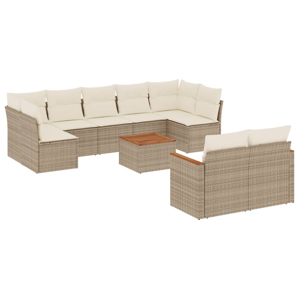 Set Divano da Giardino 10 pz con Cuscini Beige in Polyrattan 3226296