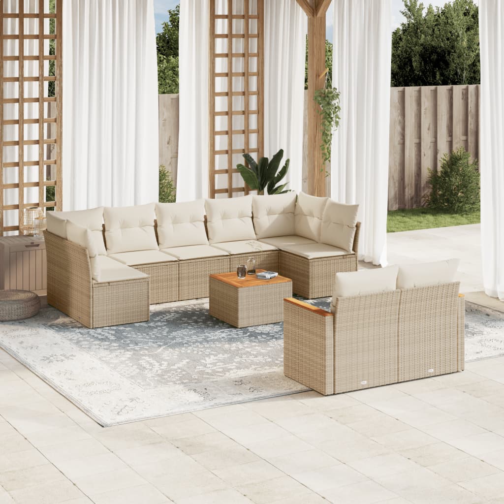 Set Divano da Giardino 10 pz con Cuscini Beige in Polyrattan 3226296