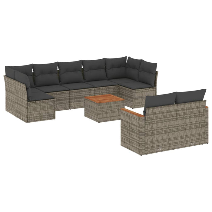 Set Divano da Giardino 10 pz con Cuscini Grigio in Polyrattan 3226298