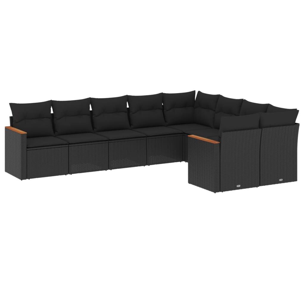 Set Divani da Giardino 9 pz con Cuscini Nero in Polyrattan 3226300