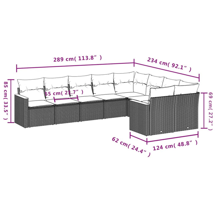 Set Divani da Giardino 9 pz con Cuscini Nero in Polyrattan 3226300