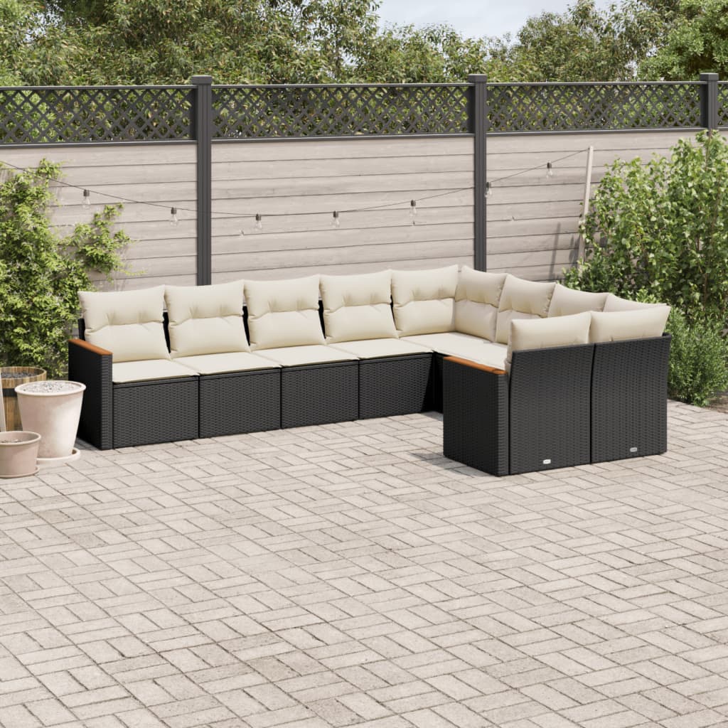 Set Divani da Giardino 9 pz con Cuscini Nero in Polyrattan 3226301