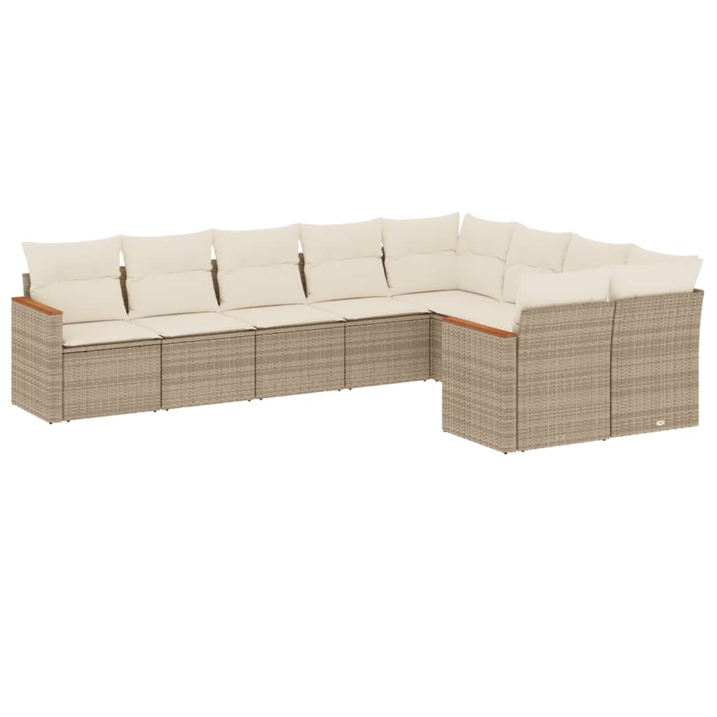 Set Divano da Giardino 9 pz con Cuscini Beige in Polyrattan 3226303