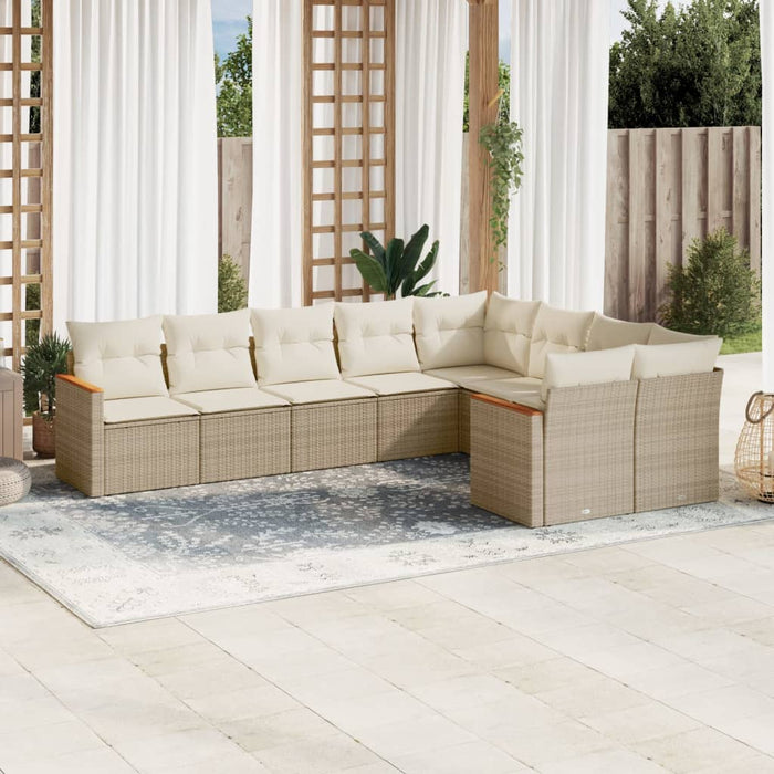 Set Divano da Giardino 9 pz con Cuscini Beige in Polyrattan 3226303