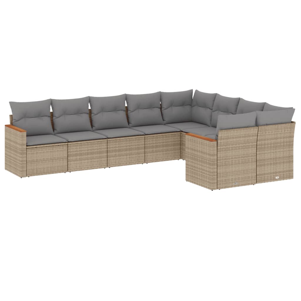 Set Divano da Giardino 9 pz con Cuscini Beige Misto Polyrattan 3226304