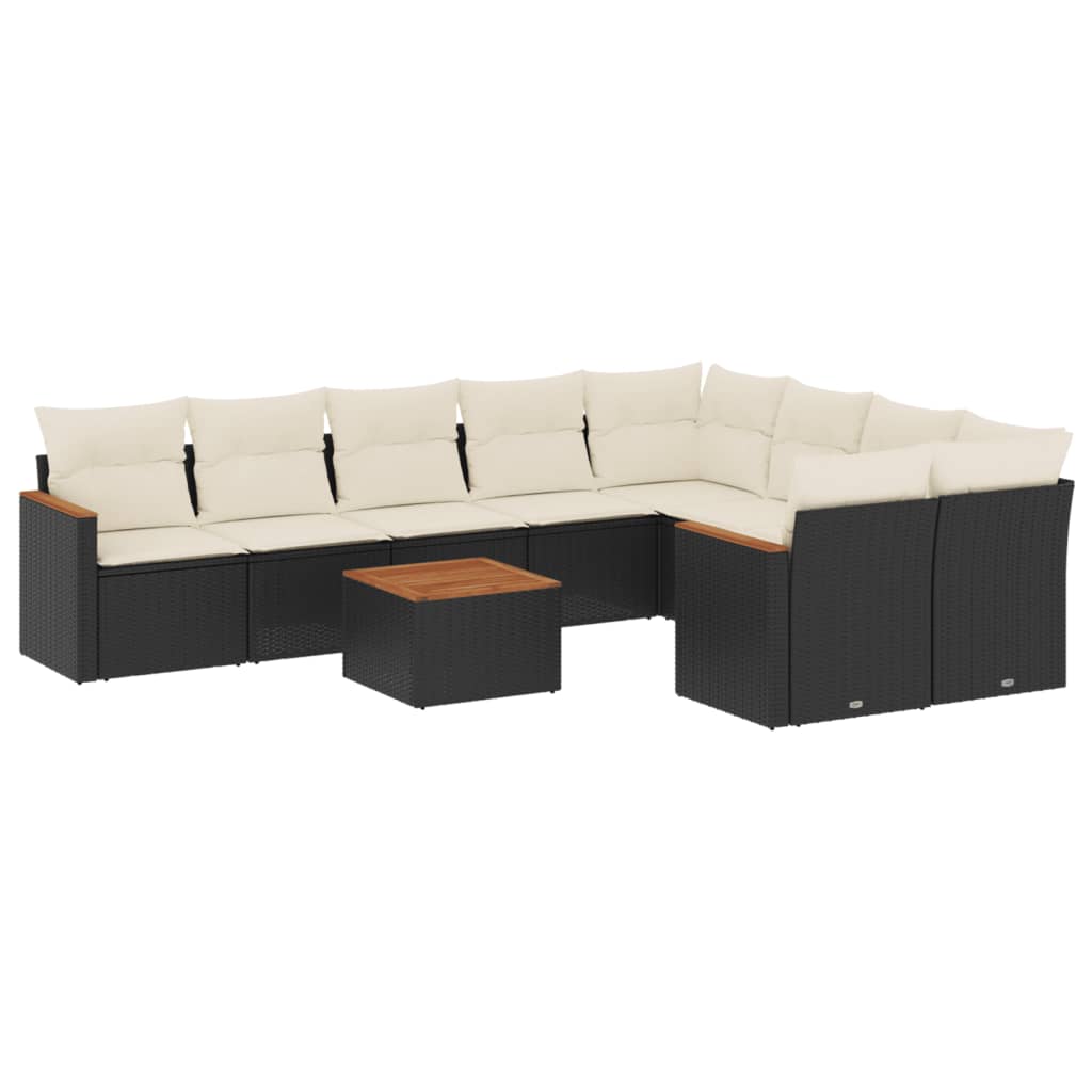 Set Divani da Giardino 10pz con Cuscini in Polyrattan Nero 3226308