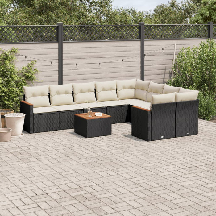 Set Divani da Giardino 10pz con Cuscini in Polyrattan Nero 3226308