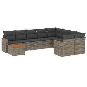 Set Divano da Giardino 10 pz con Cuscini Grigio in Polyrattan 3226319