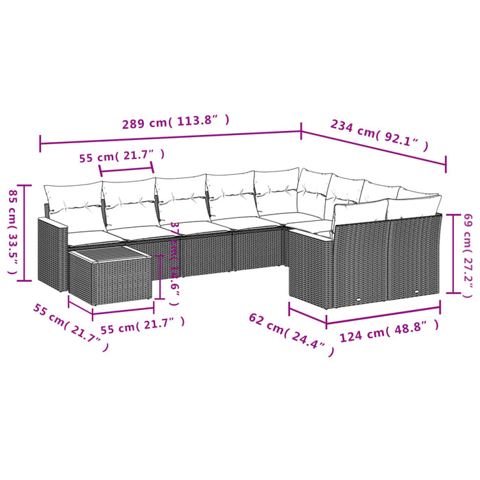 Set Divano da Giardino 10 pz con Cuscini Grigio in Polyrattan 3226319