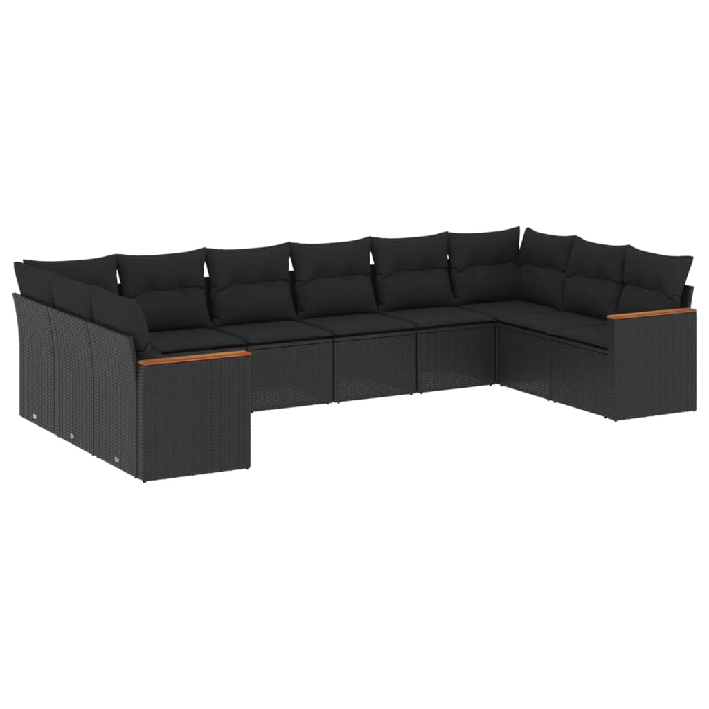 Set Divani da Giardino 10pz con Cuscini in Polyrattan Nero 3226321