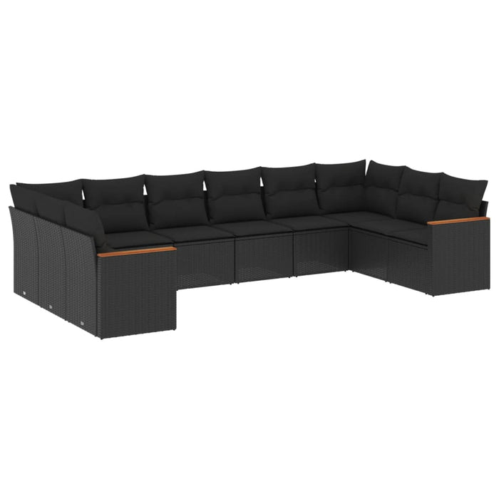 Set Divani da Giardino 10pz con Cuscini in Polyrattan Nero 3226321