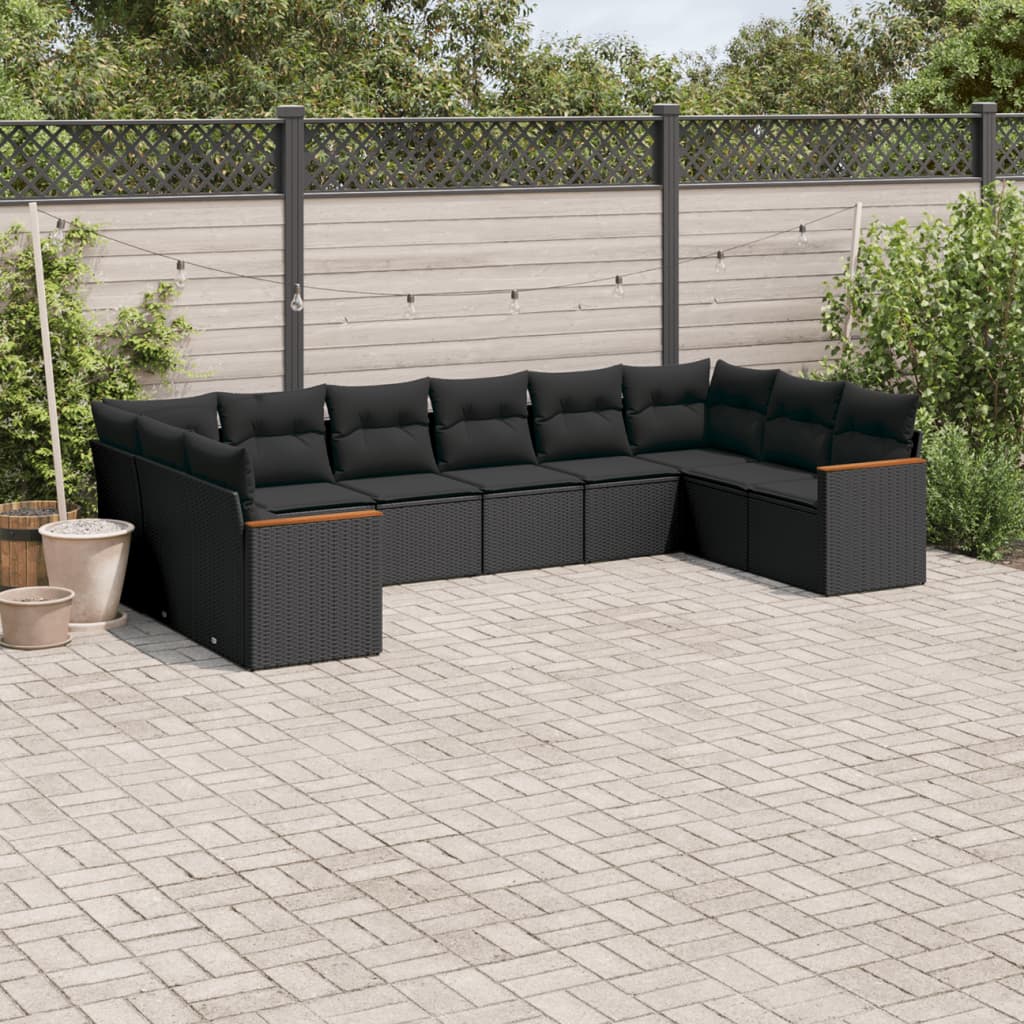 Set Divani da Giardino 10pz con Cuscini in Polyrattan Nero 3226321