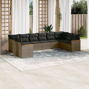 Set Divano da Giardino 10 pz con Cuscini Grigio in Polyrattan 3226326