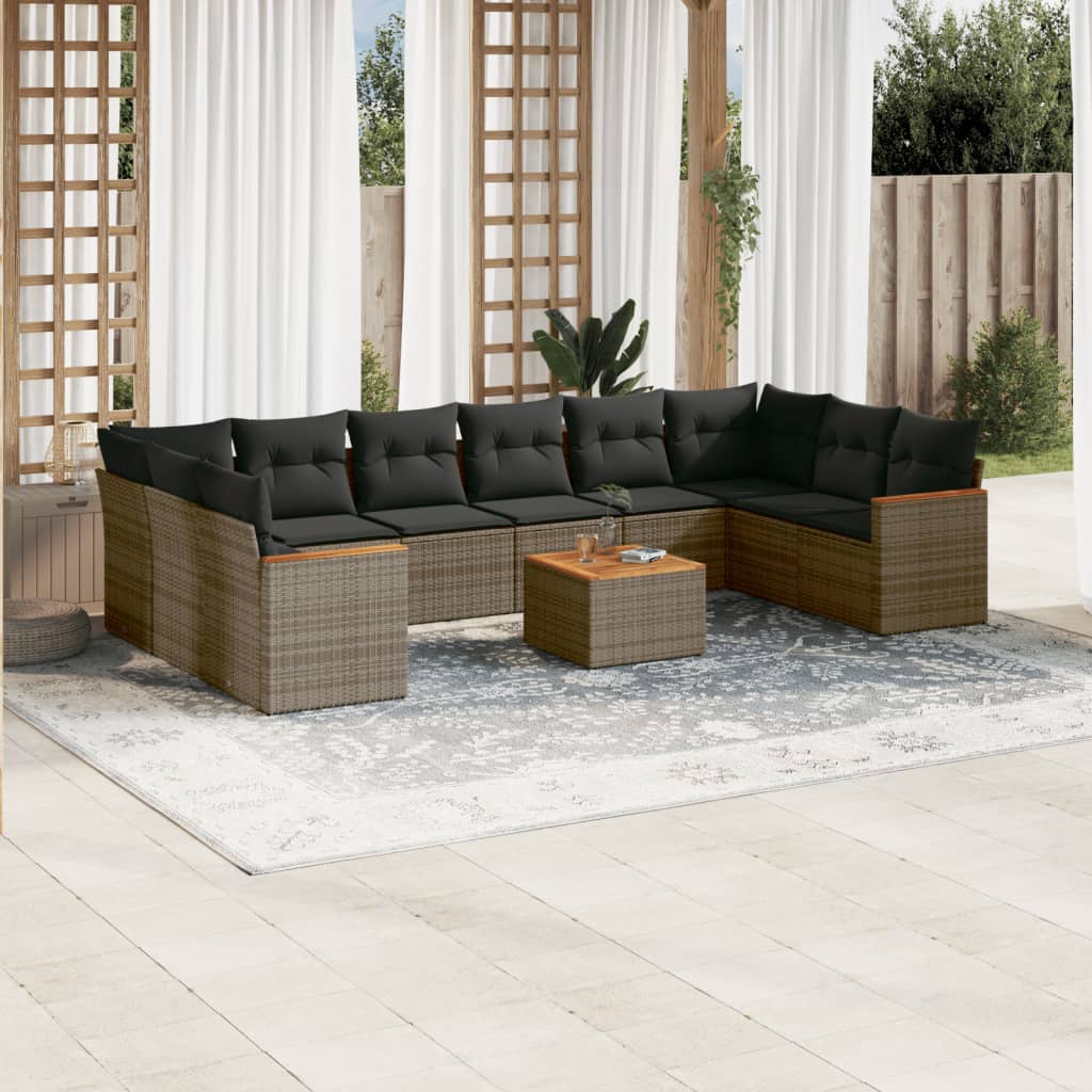 Set Divani da Giardino 11 pz con Cuscini in Polyrattan Grigio 3226333