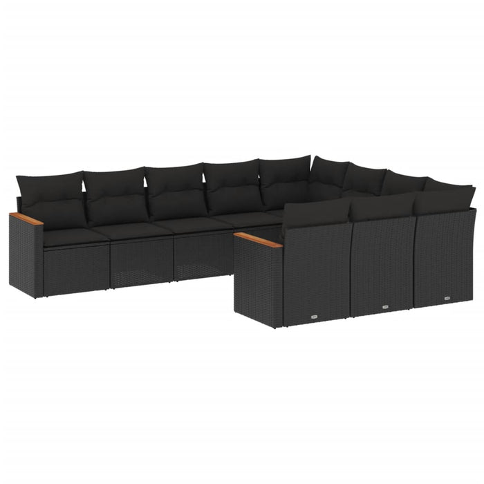 Set Divani da Giardino 10pz con Cuscini in Polyrattan Nero 3226335