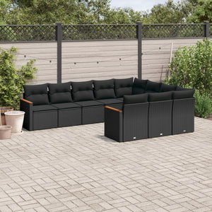 Set Divani da Giardino 10pz con Cuscini in Polyrattan Nero 3226335