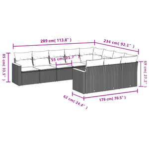 Set Divani da Giardino 10pz con Cuscini in Polyrattan Nero 3226336