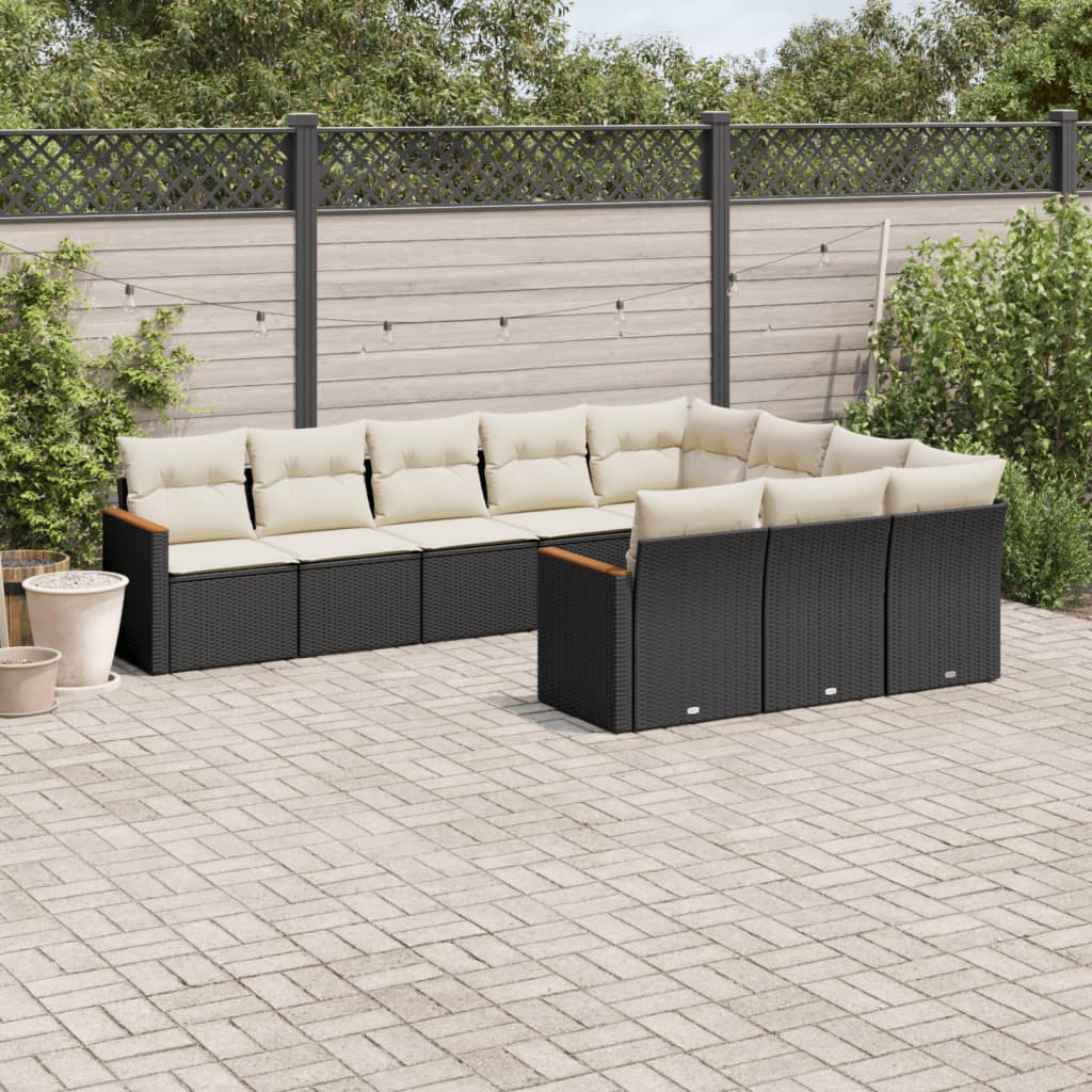 Set Divani da Giardino 10pz con Cuscini in Polyrattan Nero 3226336