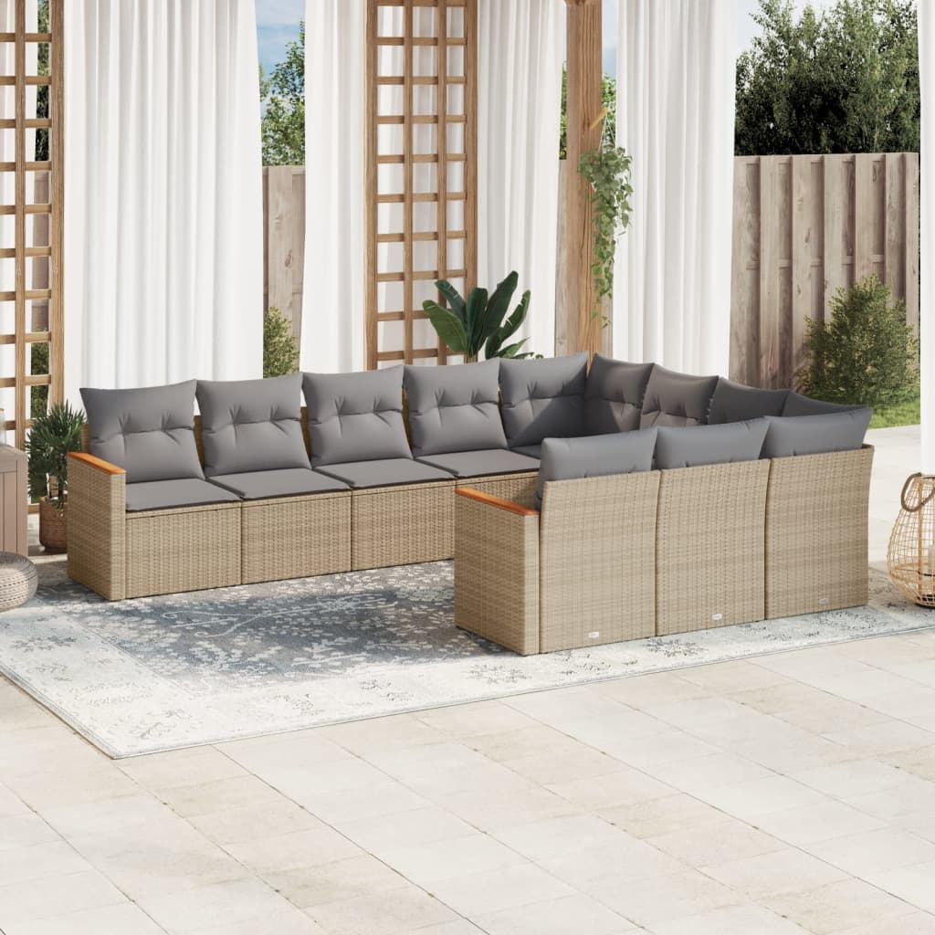 Set Divano da Giardino 10 pz con Cuscini Beige Misto Polyrattan 3226339