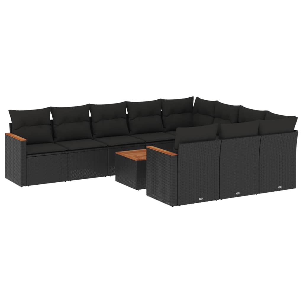 Set Divani da Giardino 11 pz con Cuscini in Polyrattan Nero 3226342