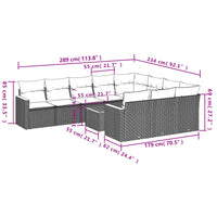 Set Divani da Giardino 11 pz con Cuscini in Polyrattan Nero 3226342