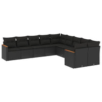 Set Divani da Giardino 10pz con Cuscini in Polyrattan Nero 3226349