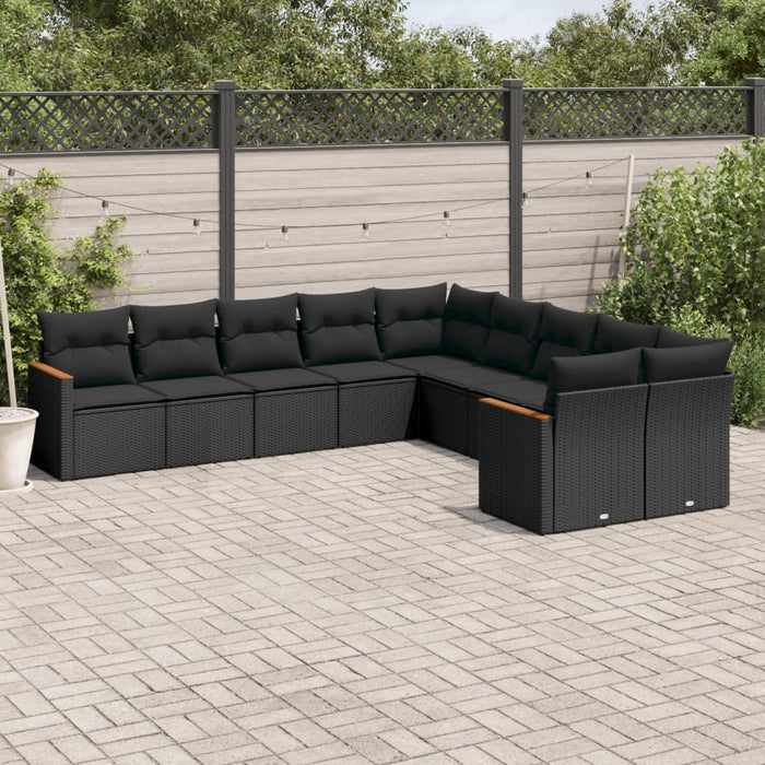 Set Divani da Giardino 10pz con Cuscini in Polyrattan Nero 3226349