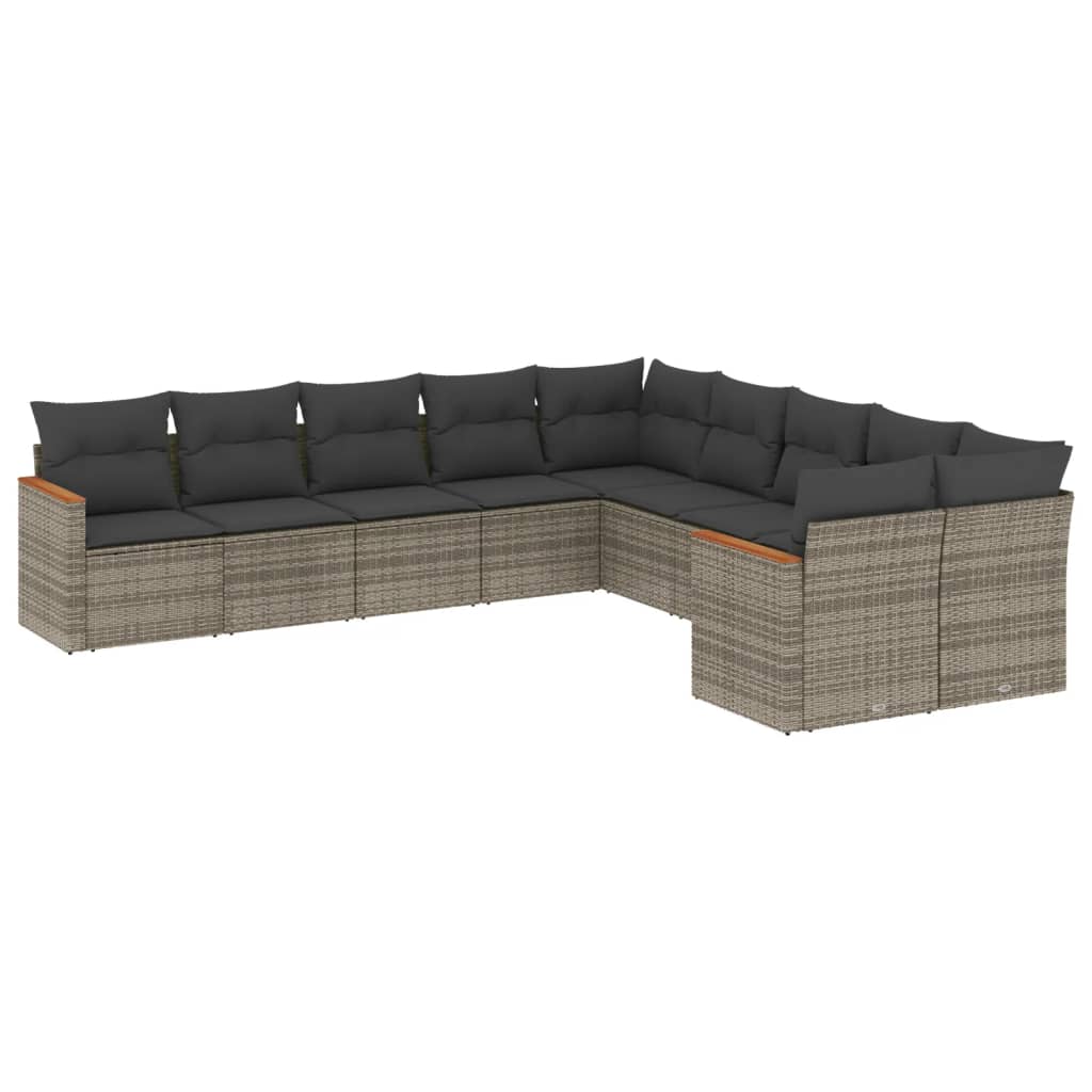 Set Divano da Giardino 10 pz con Cuscini Grigio in Polyrattancod mxl 113095