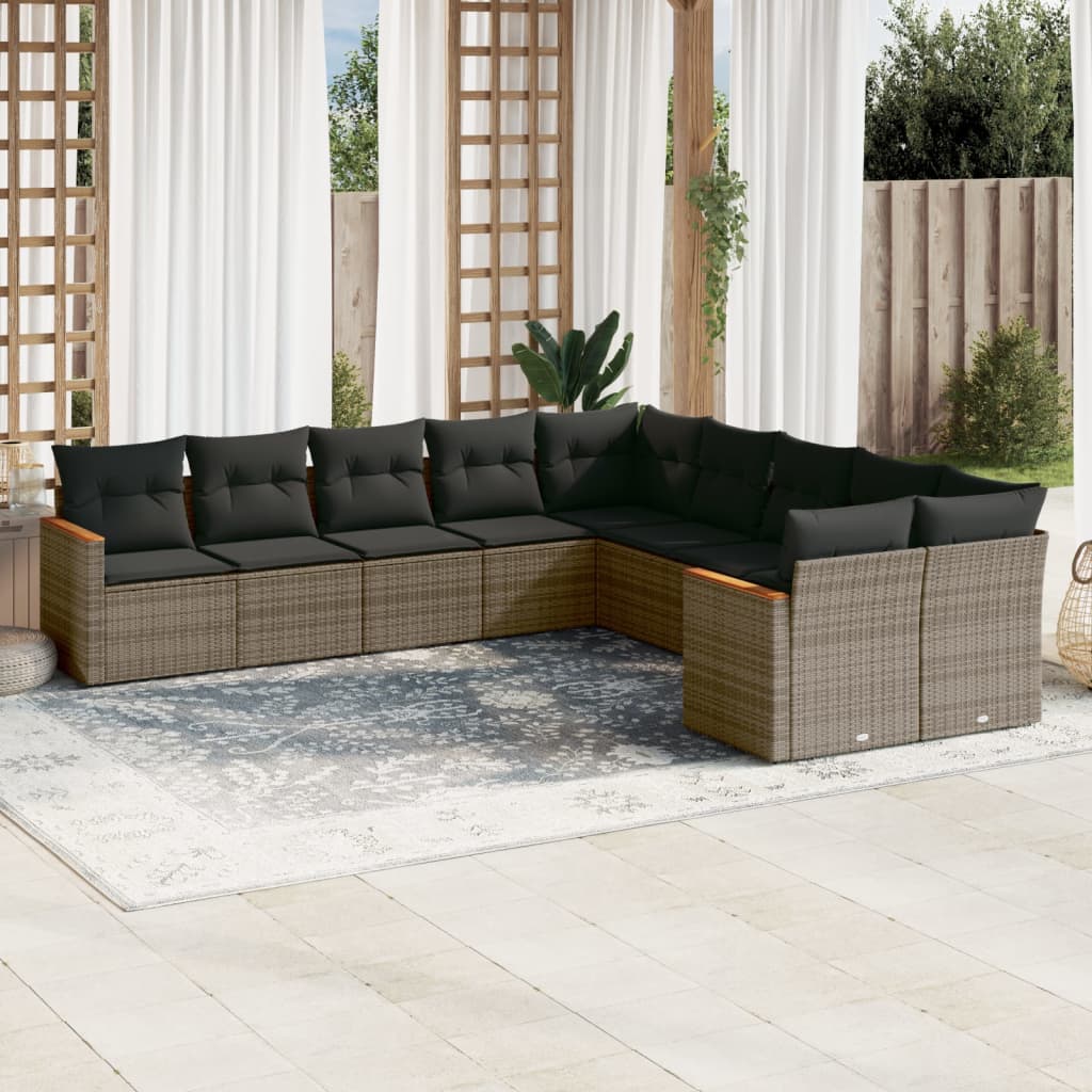 Set Divano da Giardino 10 pz con Cuscini Grigio in Polyrattancod mxl 113095