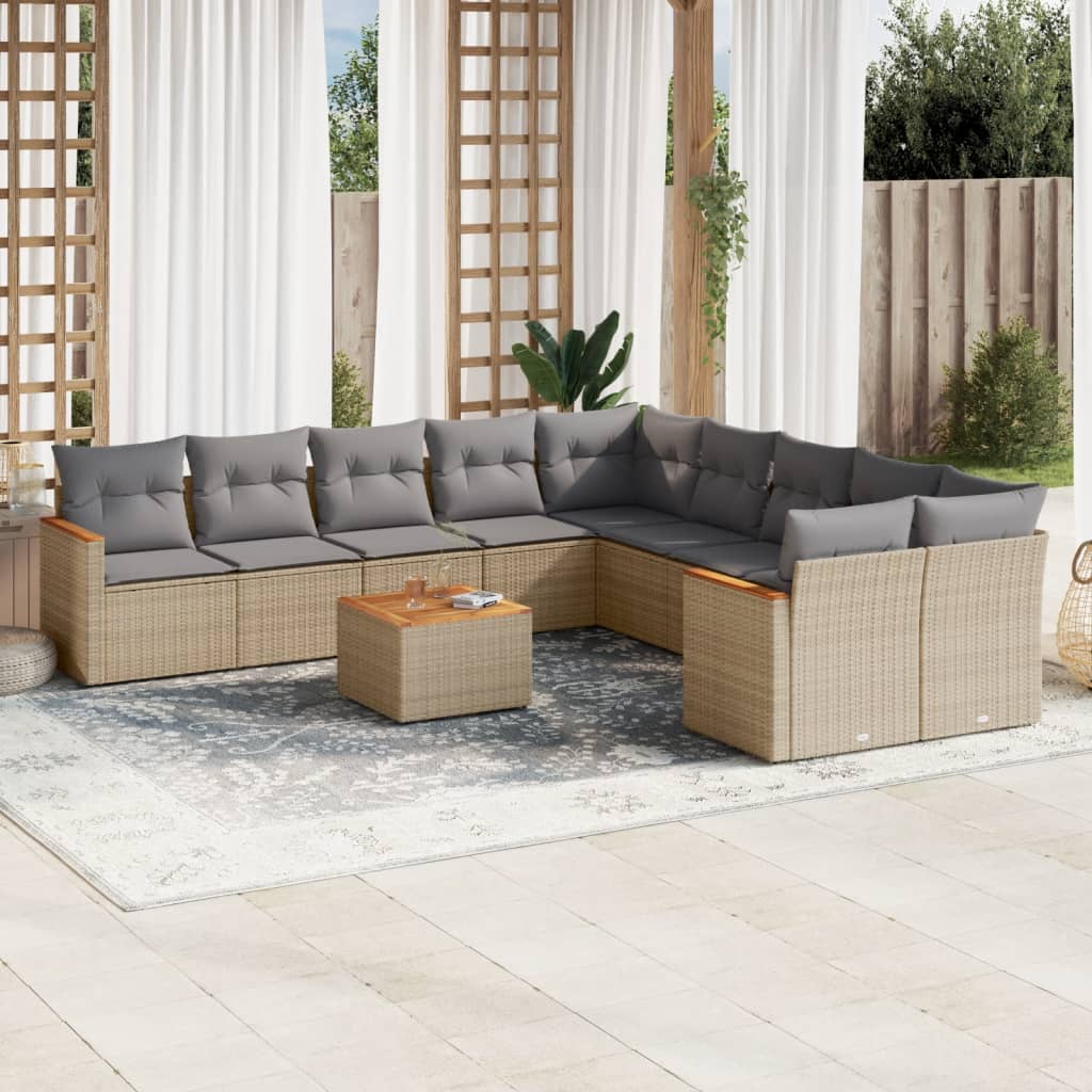 Set Divano da Giardino 11 pz con Cuscini Beige Misto Polyrattan 3226360