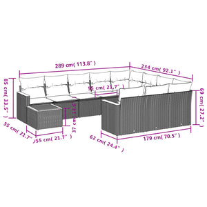 Set Divani da Giardino 11 pz con Cuscini in Polyrattan Nero 3226364