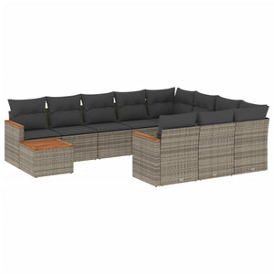 Set Divani da Giardino 11 pz con Cuscini in Polyrattan Grigio 3226368