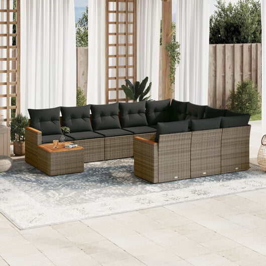 Set Divani da Giardino 11 pz con Cuscini in Polyrattan Grigio 3226368