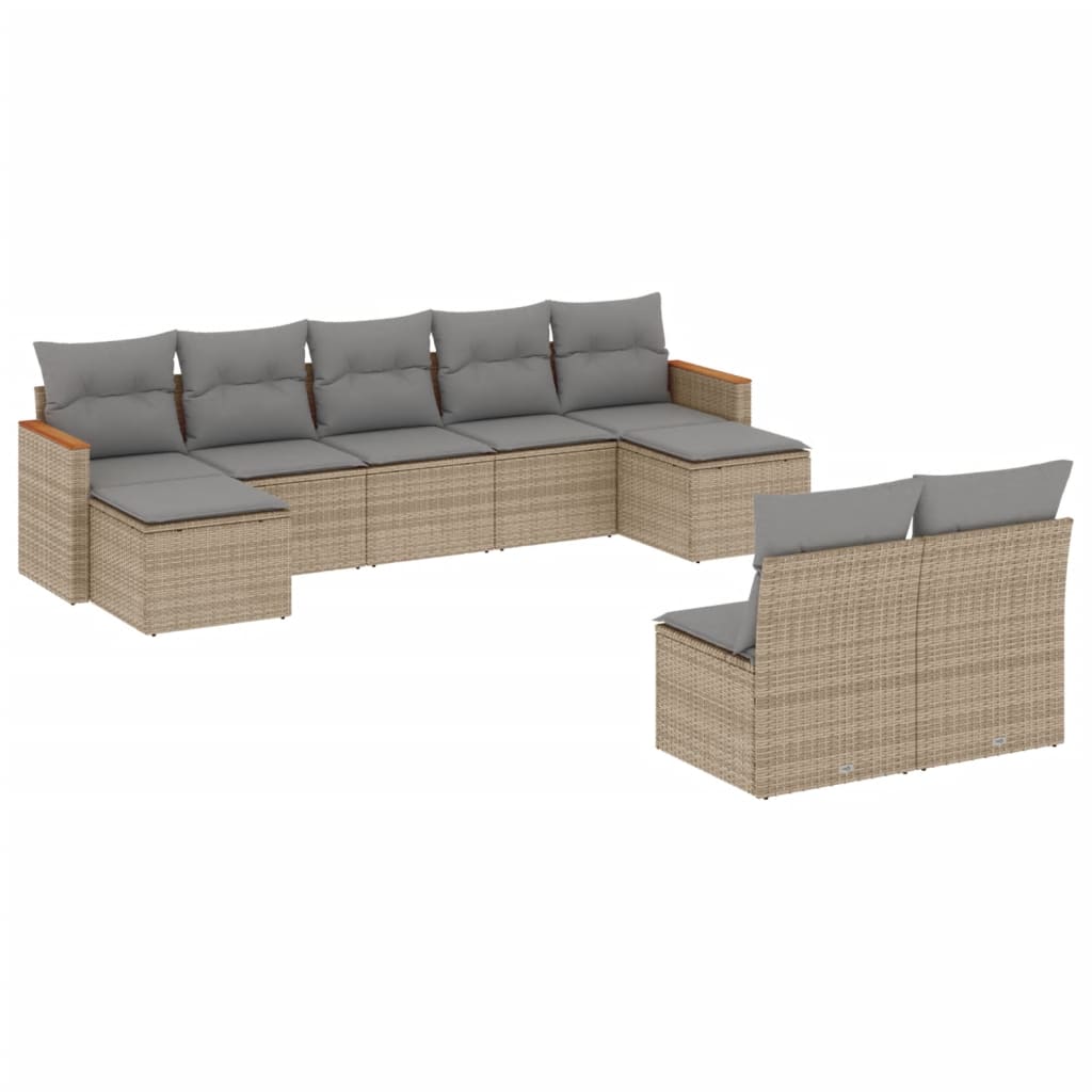 Set Divano da Giardino 9 pz con Cuscini Beige Misto Polyrattan 3226374