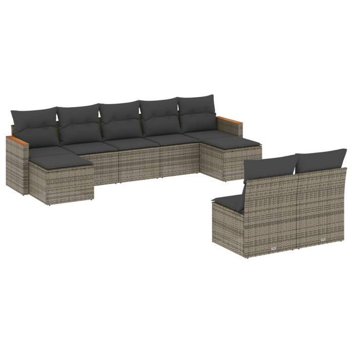 Set Divano da Giardino 9 pz con Cuscini Grigio in Polyrattan 3226375