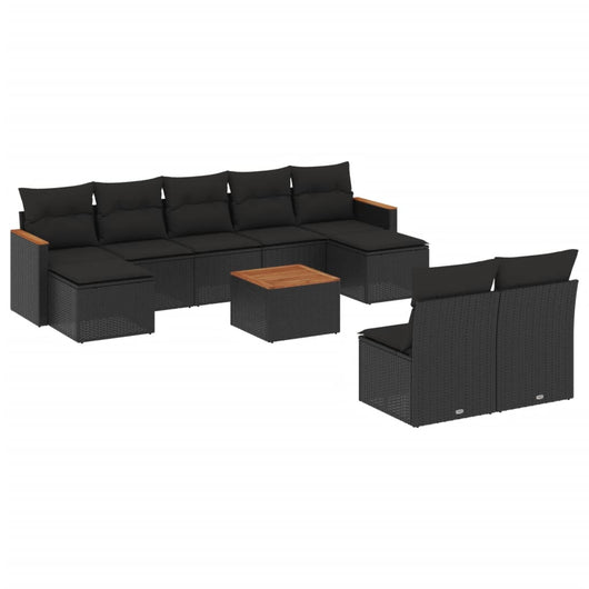 Set Divani da Giardino 10pz con Cuscini in Polyrattan Nero 3226377