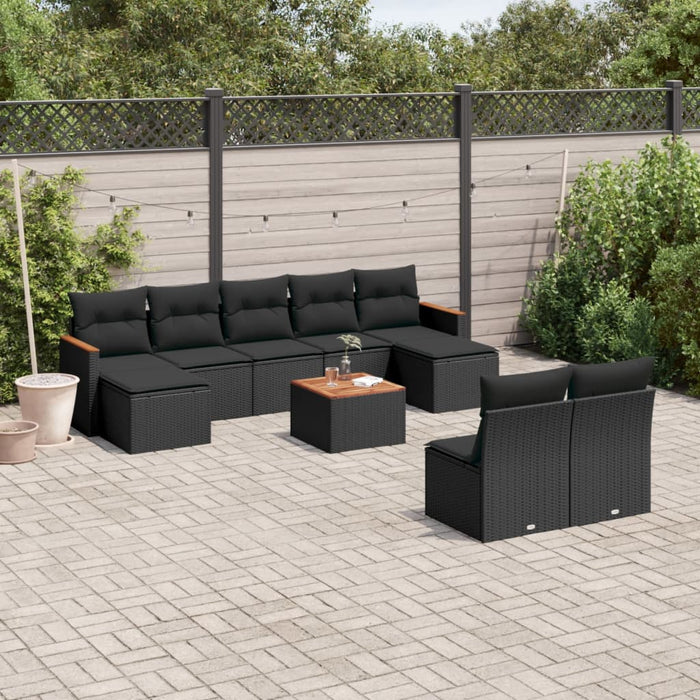 Set Divani da Giardino 10pz con Cuscini in Polyrattan Nero 3226377