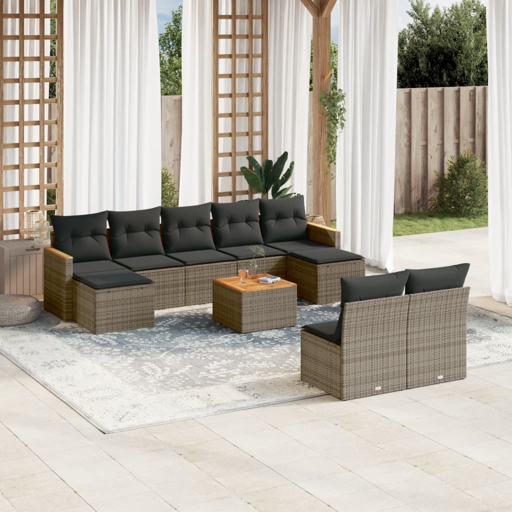 Set Divano da Giardino 10 pz con Cuscini Grigio in Polyrattancod mxl 114575