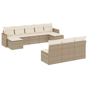 Set Divano da Giardino 10 pz con Cuscini Beige in Polyrattan 3226387