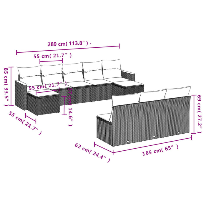 Set Divano da Giardino 10 pz con Cuscini Beige in Polyrattan 3226387