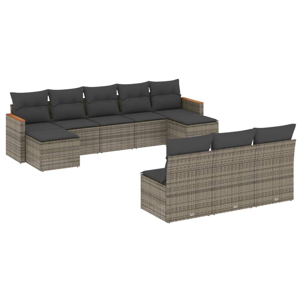 Set Divano da Giardino 10 pz con Cuscini Grigio in Polyrattan 3226389